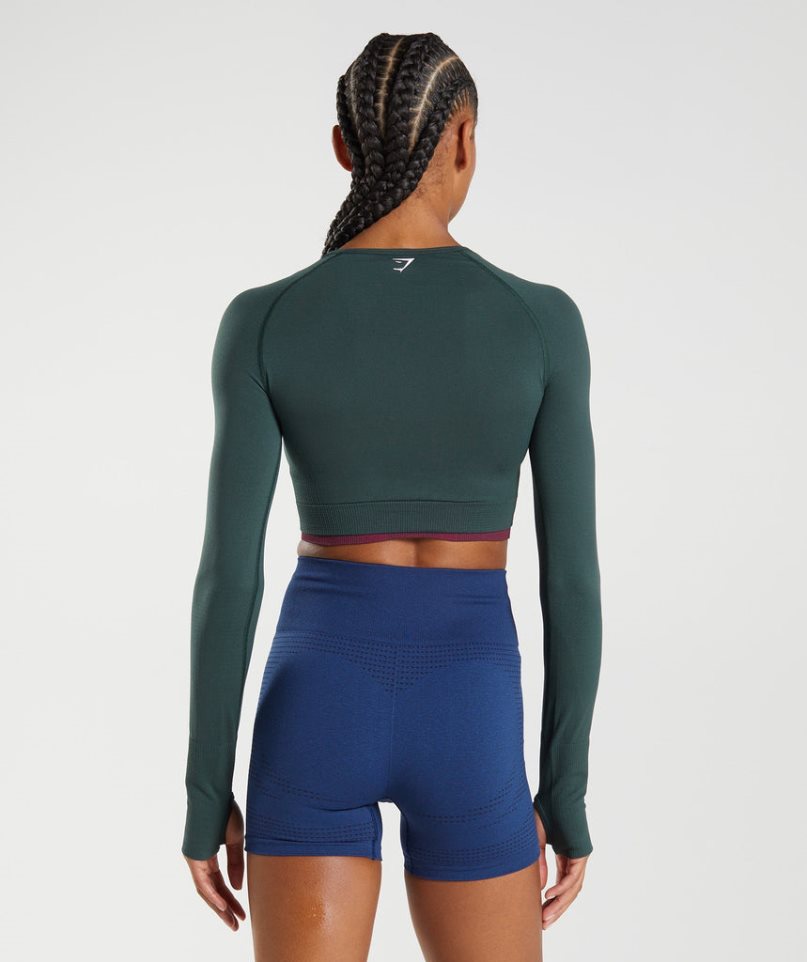 Women's Gymshark Vital Seamless 2.0 Cropped Tops Dark Green | CA 0DN675